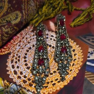 Elegant Bronze and Red Drop Earrings